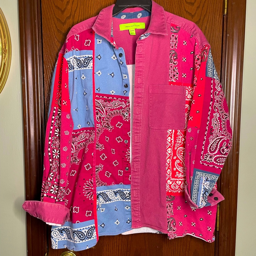 Urban Outfitters Red and Blue Patchwork Bandana Shirt
